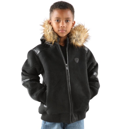 Pelle Pelle Black Fur Hood Wool Jacket