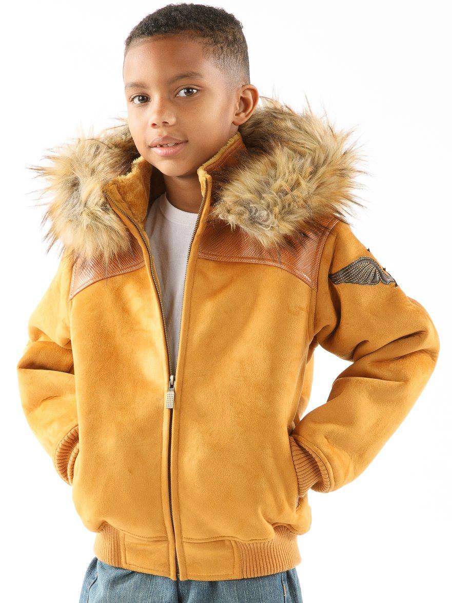 Pelle Pelle Yellow Kid Wing Fur Hood Wool Jacket