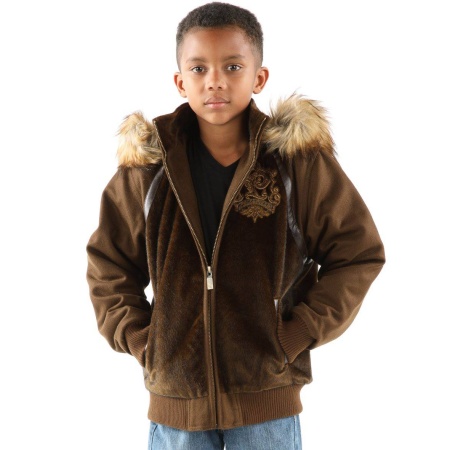 Pelle Pelle Kids Brown Hooded Wool Jacket