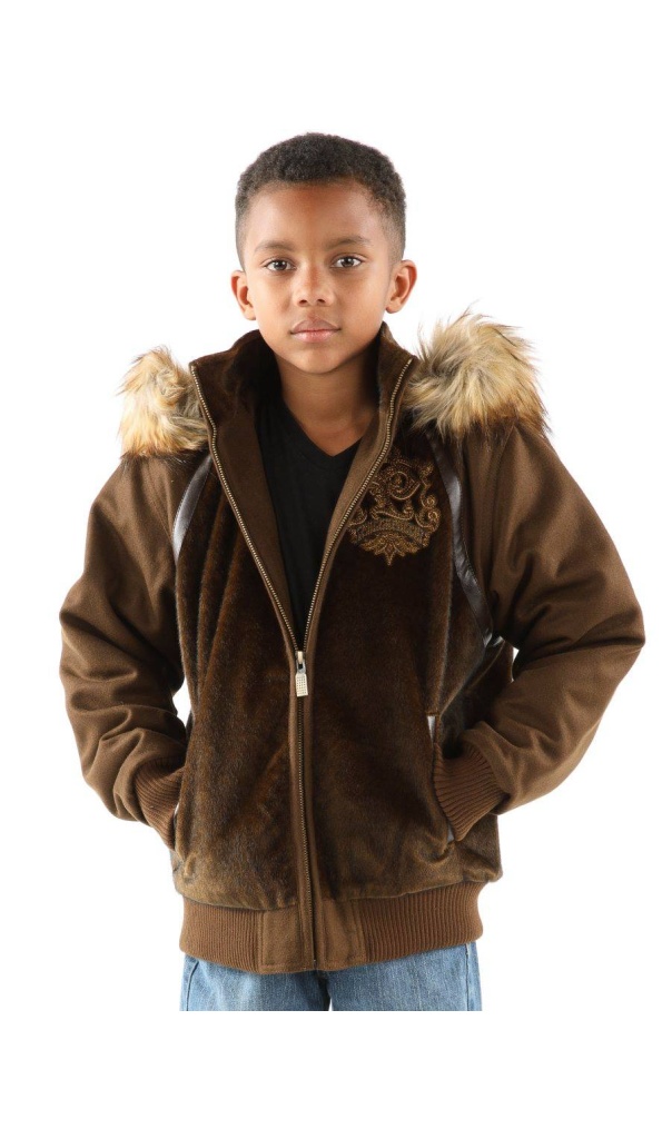 Pelle Pelle Kids Brown Hooded Wool Jacket