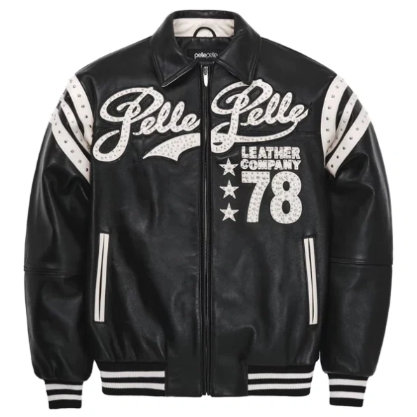 Pelle Pelle Encrusted Varsity Plush Black Jacket