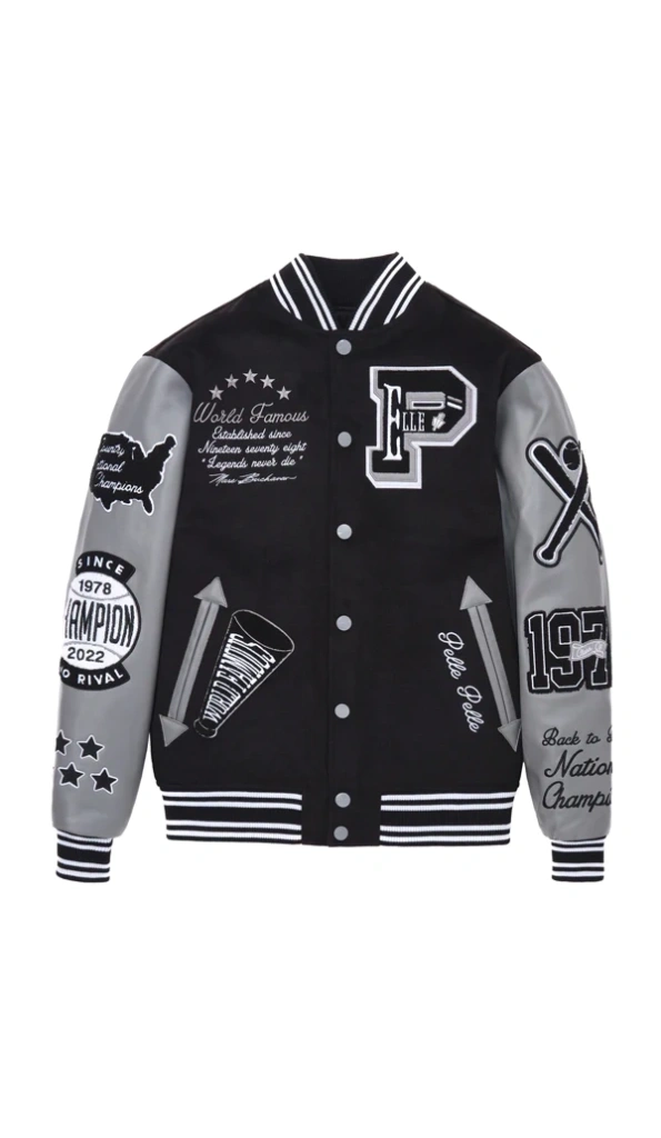Pelle Pelle Black Grey Wool Varsity Jacket