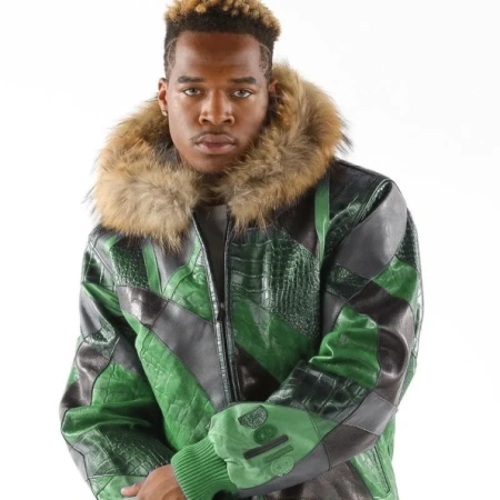 Pelle Pelle Green Fur Hood Leather Jacket