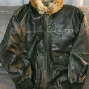 Pelle Pelle Dark Green Fur Hood Jacket | Leather Jacket