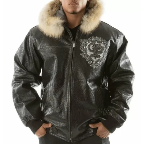 Pelle Pelle Crest Fur Hood Leather Jacket | Black Jacket