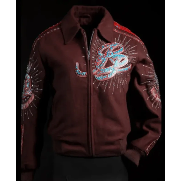 PELLE PELLE DECORATED MAROON WOOL JACKET