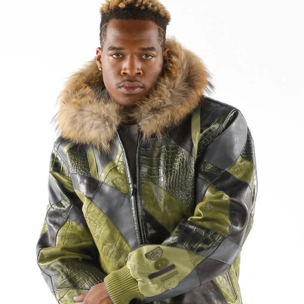 Pelle Pelle Olive Fur Hood Leather Jacket