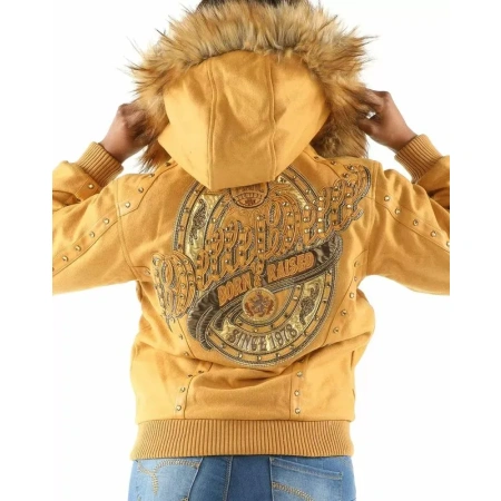 Pelle Pelle Yellow Fur Hood Wool Jacket