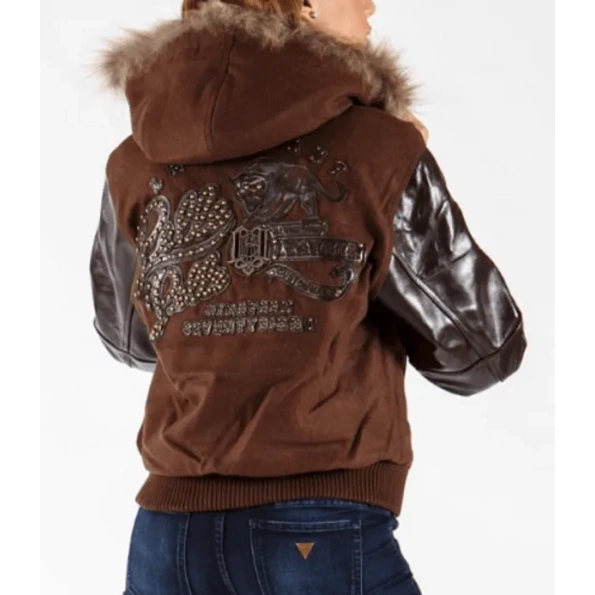 PELLE PELLE BROWN FUR HOODIE WOOL JACKET view 2