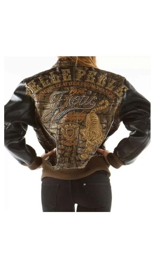 Pelle Pelle Brown Black Exotic Jacket | Studs Jacket