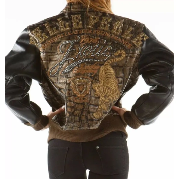 Pelle Pelle Brown Black Exotic Jacket | Studs Jacket