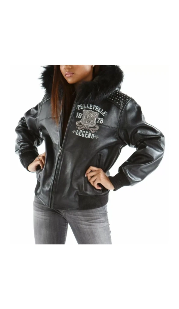 Pelle Pelle Women Black MB Leather Jacket | Fur Hood Jacket