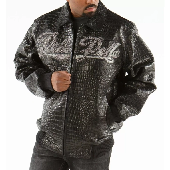 Pelle Pelle Black Scripted Leather Jacket | Men Jacket view 1