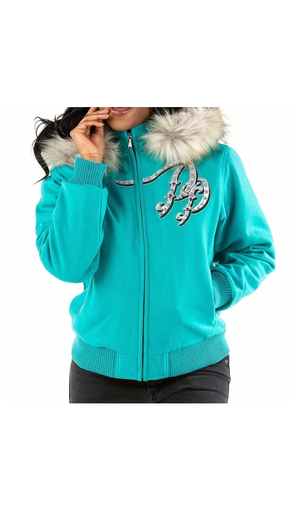 Pelle Pelle Cyan Born Free Wool Jacket | Fur Hood Jacket