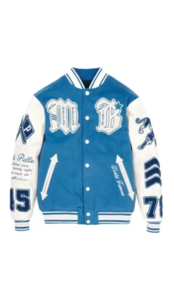 PELLE PELLE BLUE LETTERMAN JACKET FAMOUS