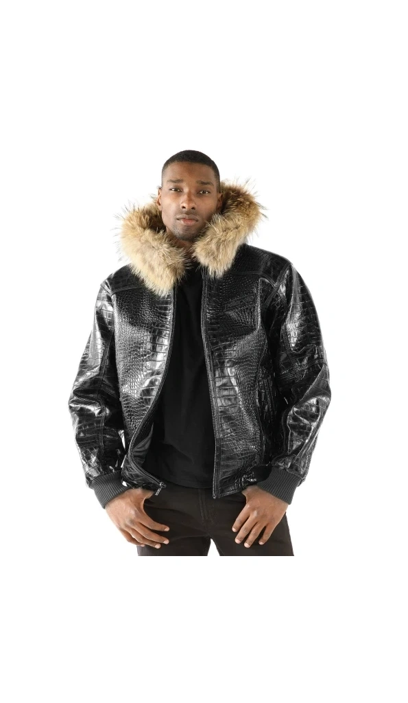 Pelle Pelle Men Crocodile Leather Jacket | Fur Hood Jacket