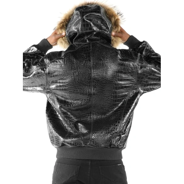 Pelle Pelle Men Crocodile Leather Jacket | Fur Hood Jacket view 2