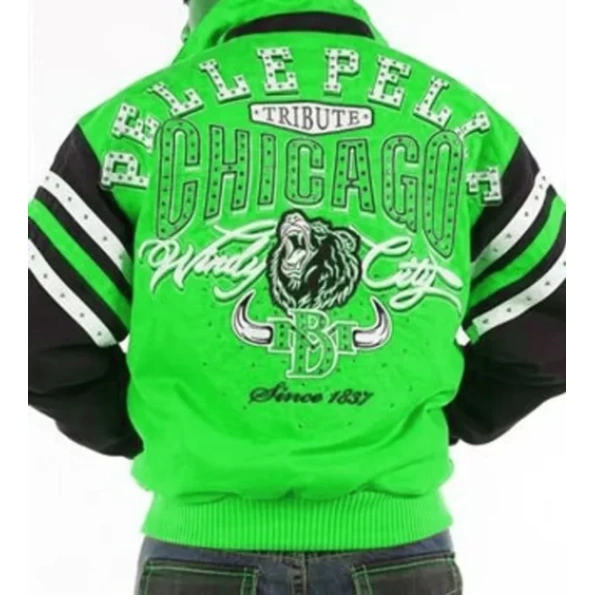 Bold Pelle Pelle Chicago Tribute Green Varsity Jacket