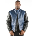 Pelle Pelle Blue China Collar Leather Jacket