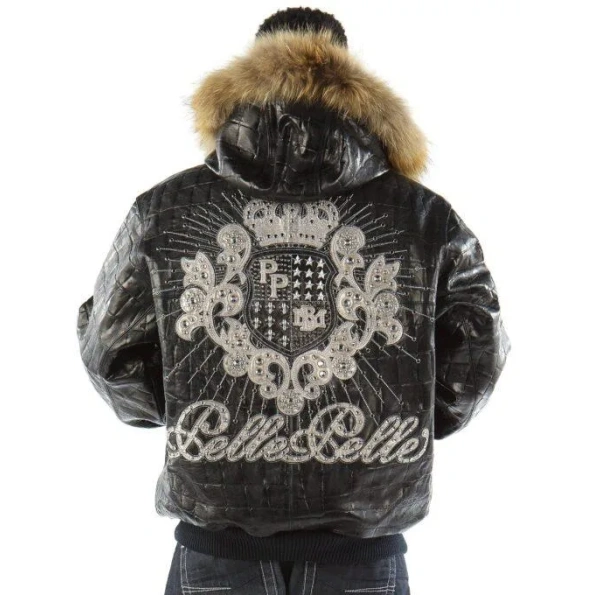 Pelle Pelle Men Black Crest Leather Jacket | Fur Hood Jacket view 2