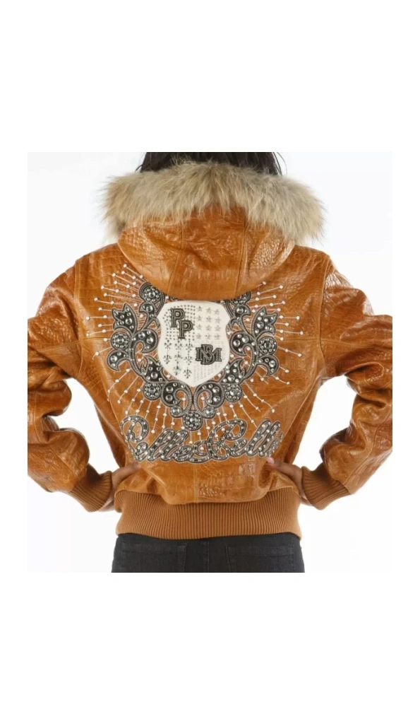 Pelle Pelle Brown MB Crest Fur Hood Jacket | Studded Jacket