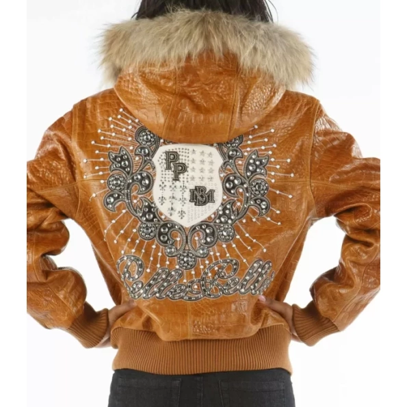 Pelle Pelle Brown MB Crest Fur Hood Jacket | Studded Jacket