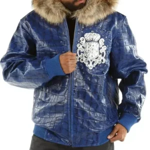 Pelle Pelle Dark Blue Crest Fur Hood Jacket | Leather Jacket