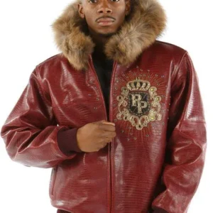 Pelle Pelle Maroon Crest Fur Hood Jacket | Leather Jacket