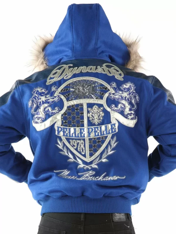 Pelle Pelle Dynasty Blue Fur Hood | Wool Leather Jacket view 2