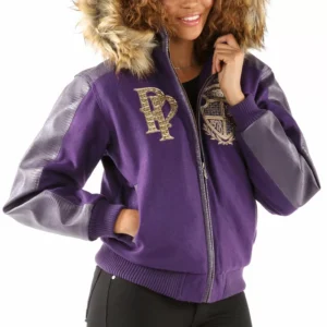 Pelle Pelle Dynasty Purple Fur | Hood Wool Leather Jacket