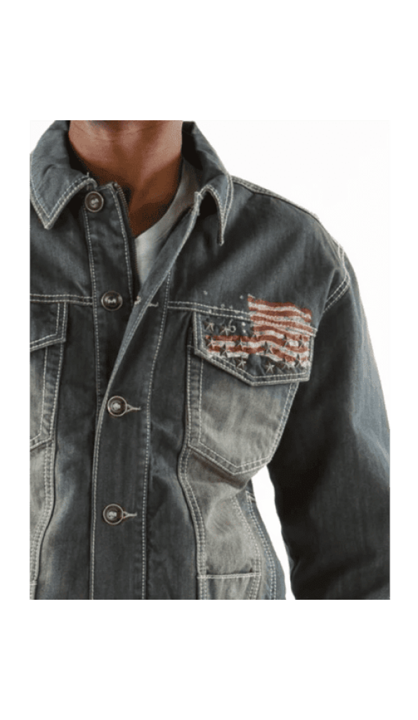 Pelle Pelle Men Denim Grey Jacket | American Flag