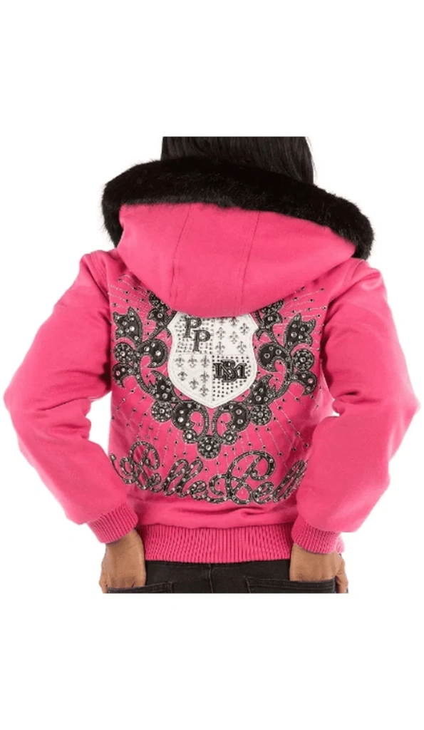 Pelle Pelle Pink Crest Fur Hooded Jacket | Wool Jacket