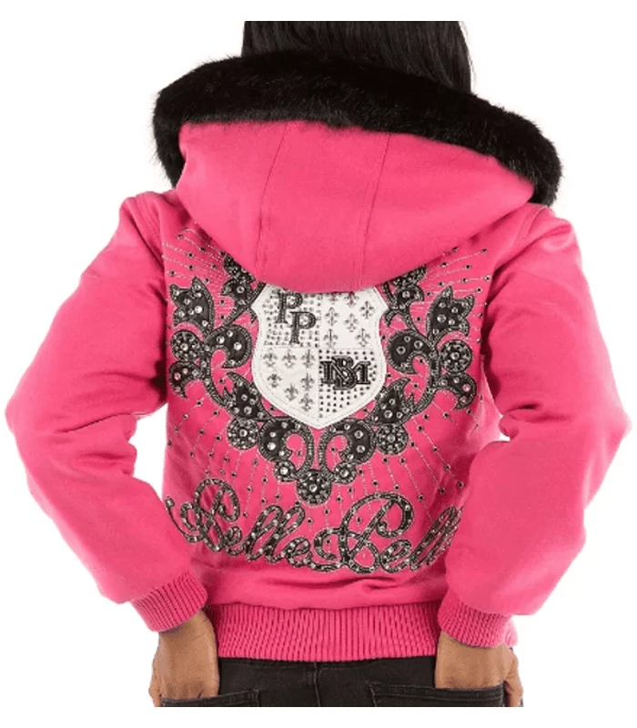 Pelle Pelle Pink Crest Fur Hooded Jacket | Wool Jacket
