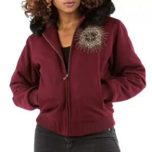 Bold Pelle Pelle Hooded Crest Maroon Jacket view 2