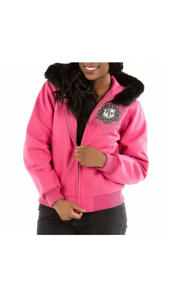 Pelle Pelle Women Pink Wool Crest Jacket | Fur Hood Jacket
