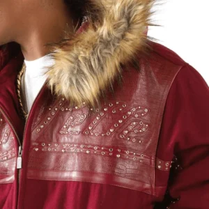 Pelle Pelle Men Red Wool Fur Hood Jacket | Studs Jacket view 4