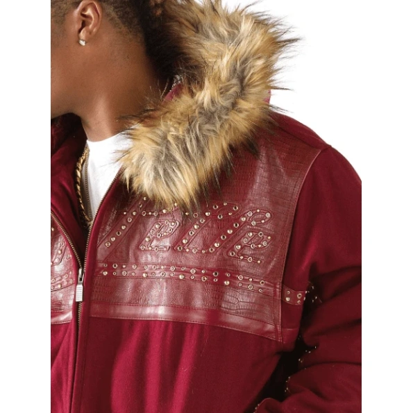 Pelle Pelle Men Red Wool Fur Hood Jacket