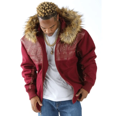 Pelle Pelle Men Red Wool Fur Hood Jacket