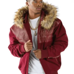 Pelle Pelle Men Red Wool Fur Hood Jacket | Studs Jacket view 1