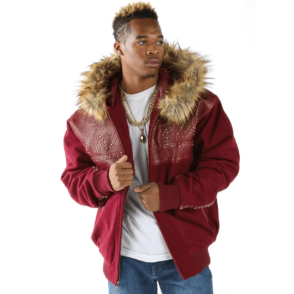 Pelle Pelle Men Red Wool Fur Hood Jacket