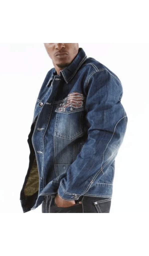 Pelle Pelle Men Denim Blue Jacket | American Flag