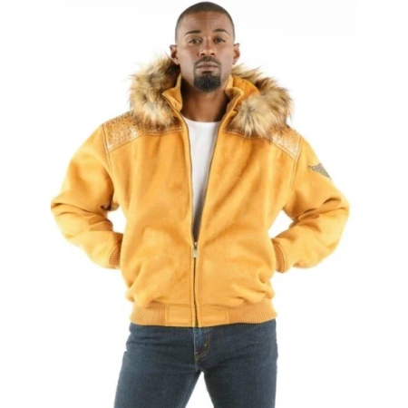 Pelle Pelle Yellow Wool Fur Hood Jacket