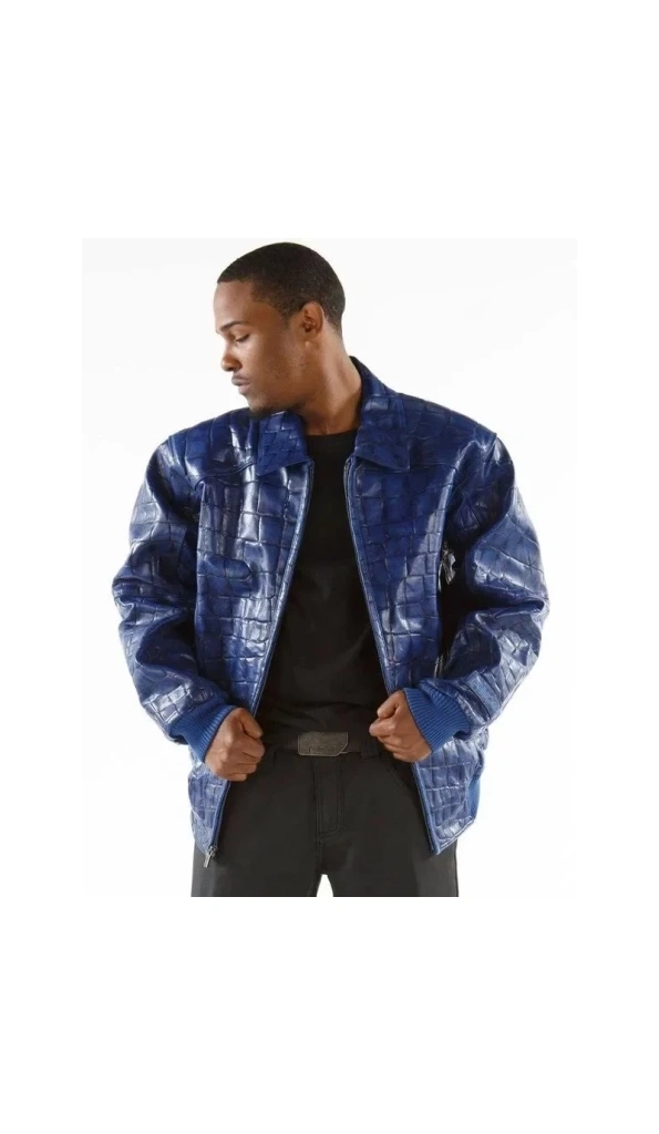 Best Pelle Pelle Crocodile Blue Leather Jacket