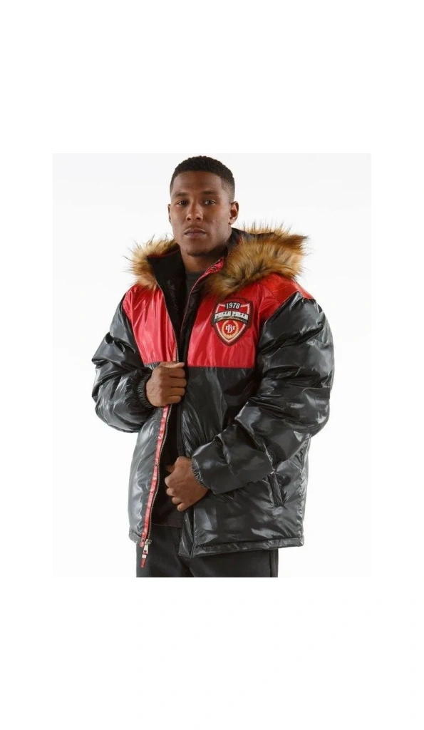 PELLE PELLE BLACK AND RED PUFFER COAT