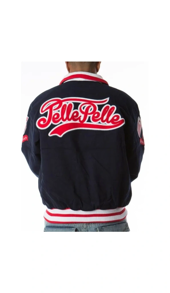 Bold Pelle Pelle Navy Blue Bomber Wool Jacket