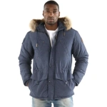 Bold Pelle Pelle Navy Blue Fur Hooded Wool Jacket