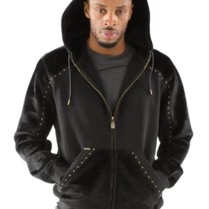 Pelle Pelle Black Ornate Studs Hood Jacket