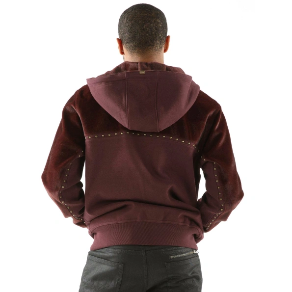 Pelle Pelle Maroon Ornate Studs Hood Jacket