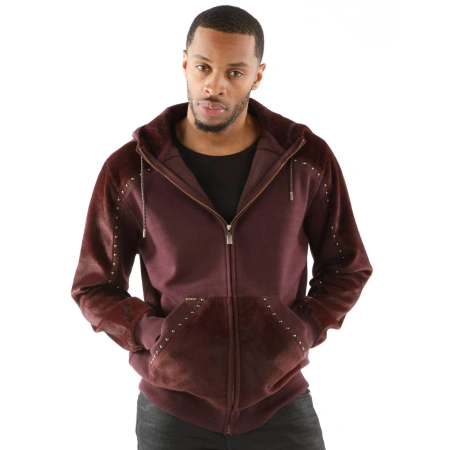 Pelle Pelle Maroon Ornate Studs Hood Jacket