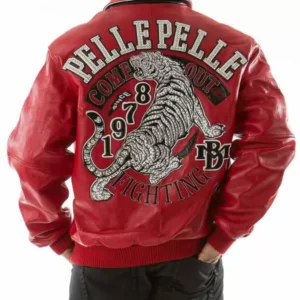 Bold Pelle Pelle Red Fighting Tiger Leather Jacket